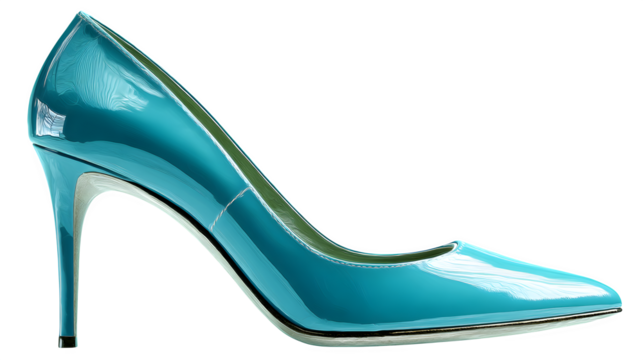 Elegant turquoise stiletto heel shoe on black, perfect for fashion, style, and design projects