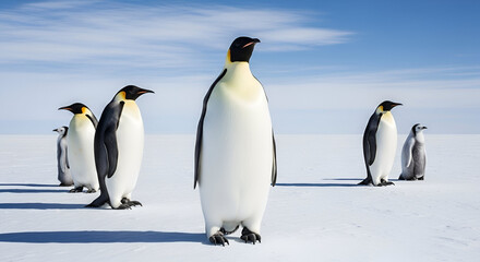 Group of Emperor Penguins on a Snowy Landscape