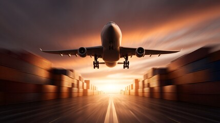 cargo plane taking off, symbolizing fast freight delivery and trade opportunities