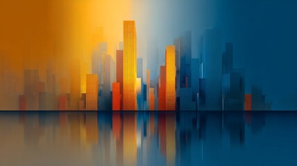 Abstract modern city skyline background with futuristic glass skyscrapers, contemporary architecture, business district design, digital technology concept, and corporate urban landscape illustration