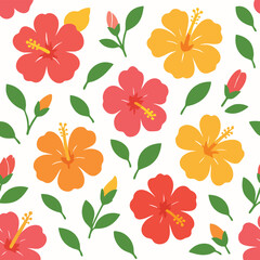 Fototapeta premium Colorful Tropical Hibiscus Flower Seamless Pattern.