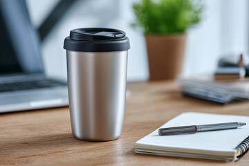 Vaso térmico junto a una libreta