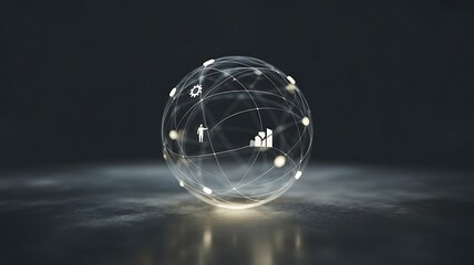 Global network sphere with business icons technology
