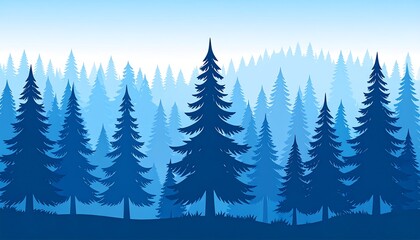 Winter Forest Silhouette Landscape Illustration.