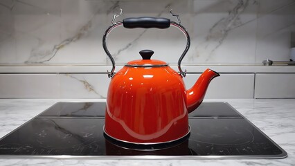 Vintage Red Teapot, Antique Kitchenware, Tea Kettle