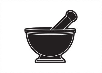 Black Silhouette of Mortar and Pestle Icon Tool on White Background.
