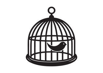 Bird Cage Silhouette Vector Icon Isolated on White Background Illustration.