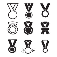 Set of silver and bronze medals and awards icon illustration for competition and achievement design