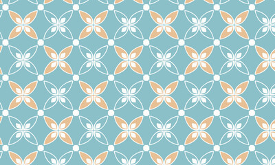 Seamless Geometric Floral Lattice Pattern with Butterflies on a Blue-Green Background