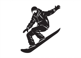 Fototapeta premium Snowboarding Silhouette Black Snowboarder Performing Stunt Vector.