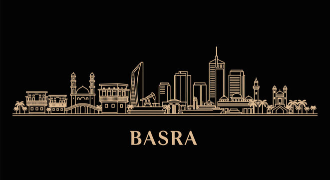 Basra Skyline Iraq Cityscape Outline.
