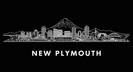 Fototapeta premium New Plymouth skyline with black background.