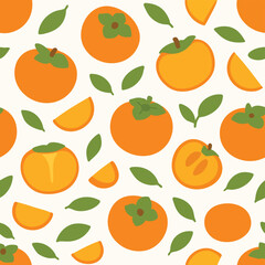 Delicious Persimmon Fruit Seamless Pattern.