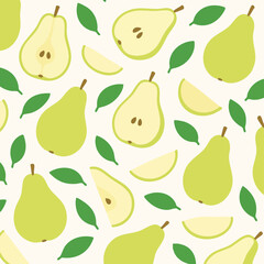 Obraz premium Fresh Green Pear Slices and Whole Fruits Pattern.