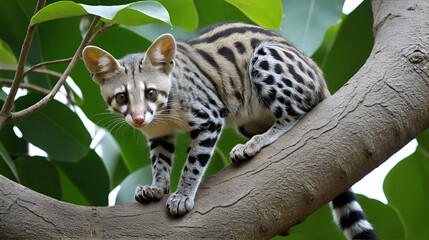 A genet climbing gracefully in an African tree