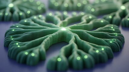 Green neural network with glowing nodes abstract interconnected