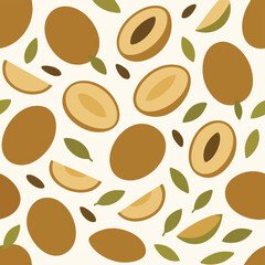 Obraz premium Seamless Plum and Leaf Pattern.