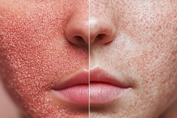 Obraz premium Close-up Comparison of Exfoliated and Unexfoliated Skin Texture Highlighting the Importance of Skincare Routine for Healthy Appearance and Radiant Complexion