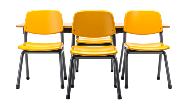 Bright Yellow Chairs with Simple Desk in Modern Classroom Setting