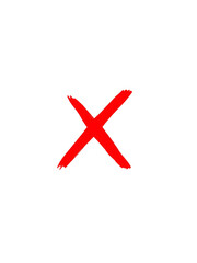 A simple graphic featuring a bright red x mark centered on a white background with clear and sharp lines
