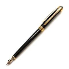 Black fountain pen with gold accents, angled view