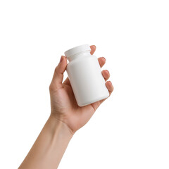 Hand Holding Pill Bottle: Promoting Wellness and Healthcare on a Dark Background