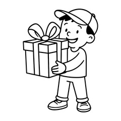 Child holding gift box illustration vector