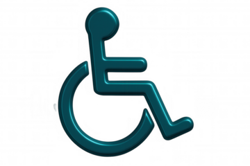 Teal 3d wheelchair icon symbolizing disability access, floating against transparent backdrop
