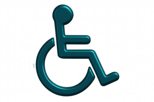 Teal 3d wheelchair icon symbolizing disability access, floating against transparent backdrop