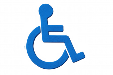 Wheelchair accessibility icon in blue felt texture, signaling universal design and equal mobility support for people with disabilities on transparent backdrop