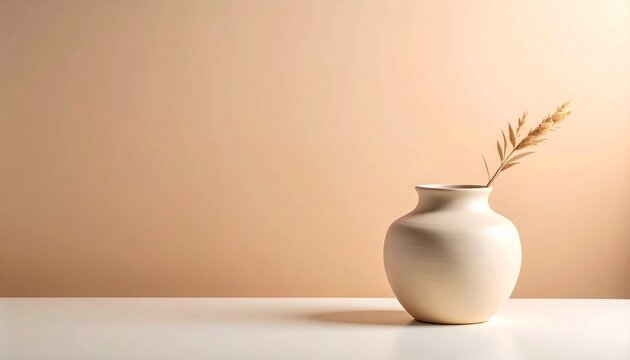 マット仕上げの彫刻的陶芸作品が、ウォームサンドからクリームに変化するグラデーション背景に配置されています。