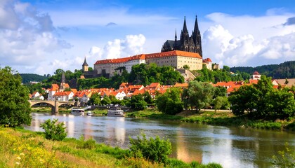 Fototapeta premium European city with castle and cathedral