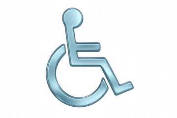 Shiny metallic wheelchair symbol representing accessibility for disabled individuals, isolated on a transparent background