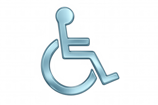 Shiny metallic wheelchair symbol representing accessibility for disabled individuals, isolated on a transparent background - Powered by Adobe