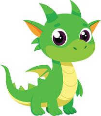 Fototapeta premium Little Green Dragon with Vivid Colors on White Background
