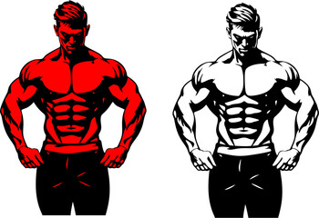 Gym trainer, fitness freaks in red and white colour, mascular men ,bodybuilder