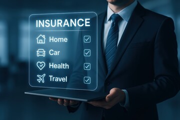 Person holding a tablet displaying an insurance checklist.