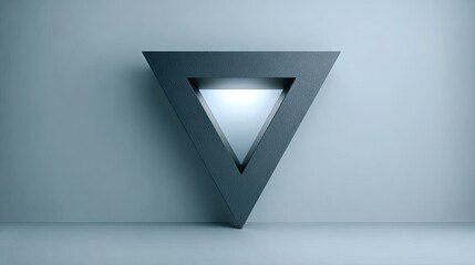 Dark gray triangular display podium with lit inner triangle
