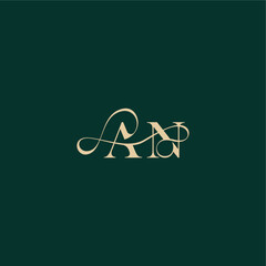 monogram initial logo design elegant style with wavy line AN organic curve wedding letter