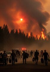 Resident evacuate their home when wildfire, forest fire, or a bushfire getting close and becomes a threat to their safety.