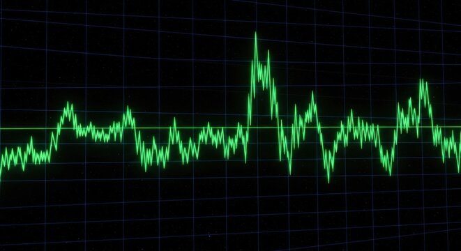 A green line graph showing data trends and analysis against a dark color, representing stock market or financial information