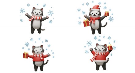 Fototapeta premium Cartoon cat winter illustrations