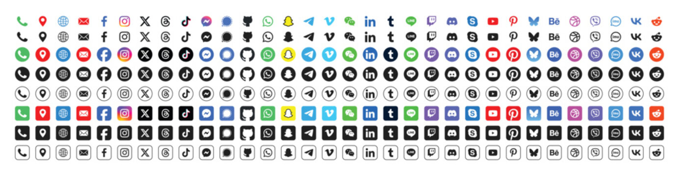 Social media and contact logos and cons collection colorful and minimal vector for web and app design