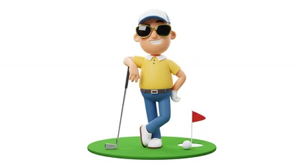 Cartoon golfer on miniature golf course