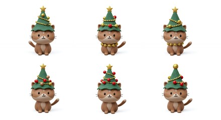 Naklejka premium Christmas cats with tree hats