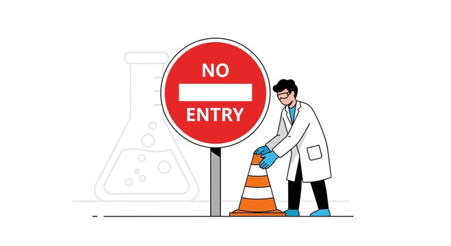 Prohibited Research Scientist Blocking Access To Dangerous Laboratory Place