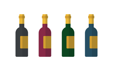 Wine bottle vector icons illustration. alcohol glass bottle icon set, liquor packaging design, beverage container collection, drink label template, flat style winery graphic for bar and restaurant use
