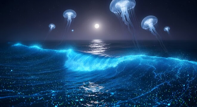 Ocean Night With Glowing Waves