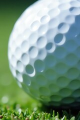 Intricate dimples, bright white golf ball close-up, round, close