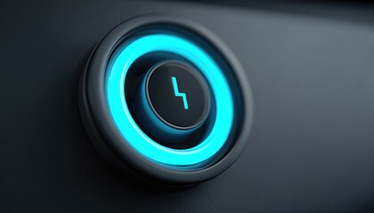 Dark car power button glows blue
